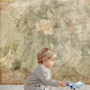 Toile de fond décors de studio photo feuilles vertes florales roses rétro