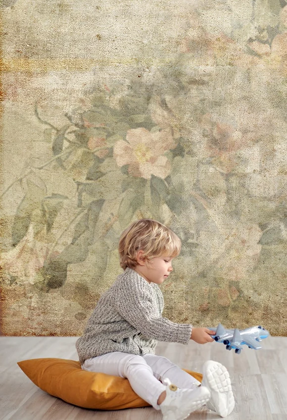 Toile de fond décors de studio photo feuilles vertes florales roses rétro