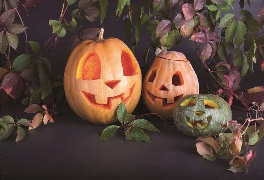 Toile de fond de feuilles de citrouille d'Halloween pour l'automne