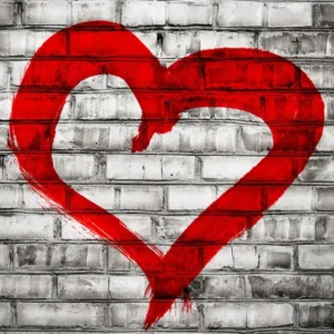 Toile de fond de mur de briques grises coeur rouge photo de la Saint-Valentin