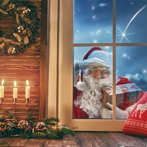 Toile de fond de Noël fenêtre Père Noël cadeau photographie décors