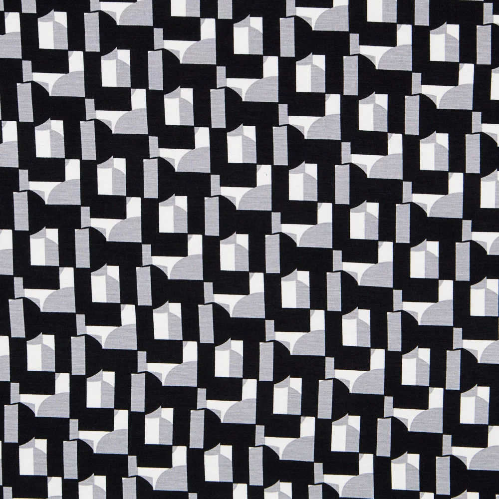 Tricot Viscose Géo Noir Gris