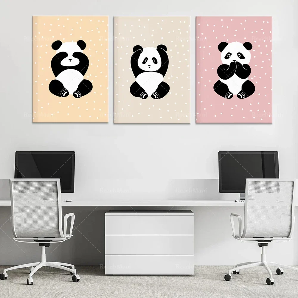 Triptyque toile canvas pandas doux pour chambre d'enfant décoration murale