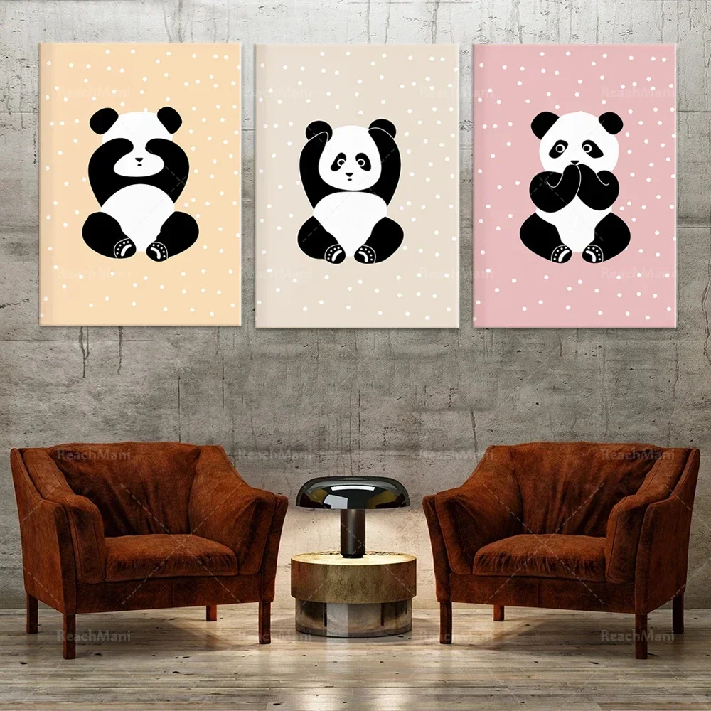 Triptyque toile canvas pandas doux pour chambre d'enfant décoration murale