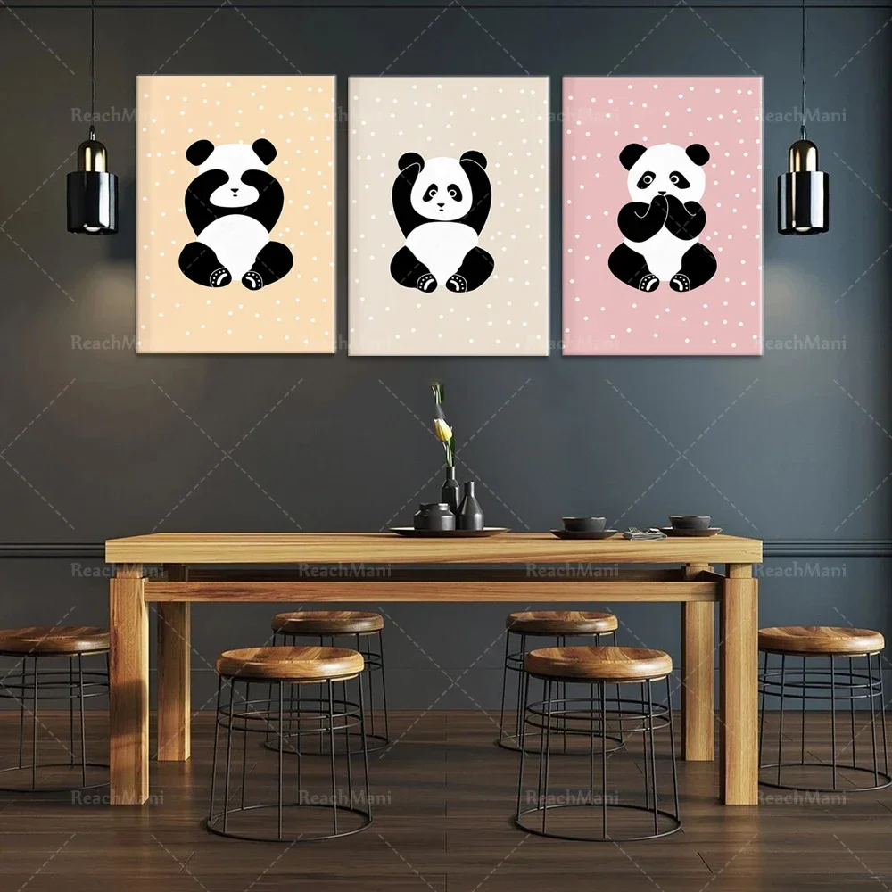 Triptyque toile canvas pandas doux pour chambre d'enfant décoration murale