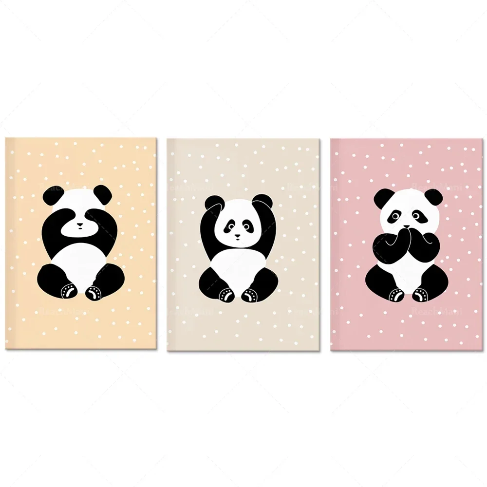 Triptyque toile canvas pandas doux pour chambre d'enfant décoration murale