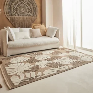 TULUM - Tapis de salon intérieur et extérieur marron aspect jute à motifs feuilles - TUL9062MAR