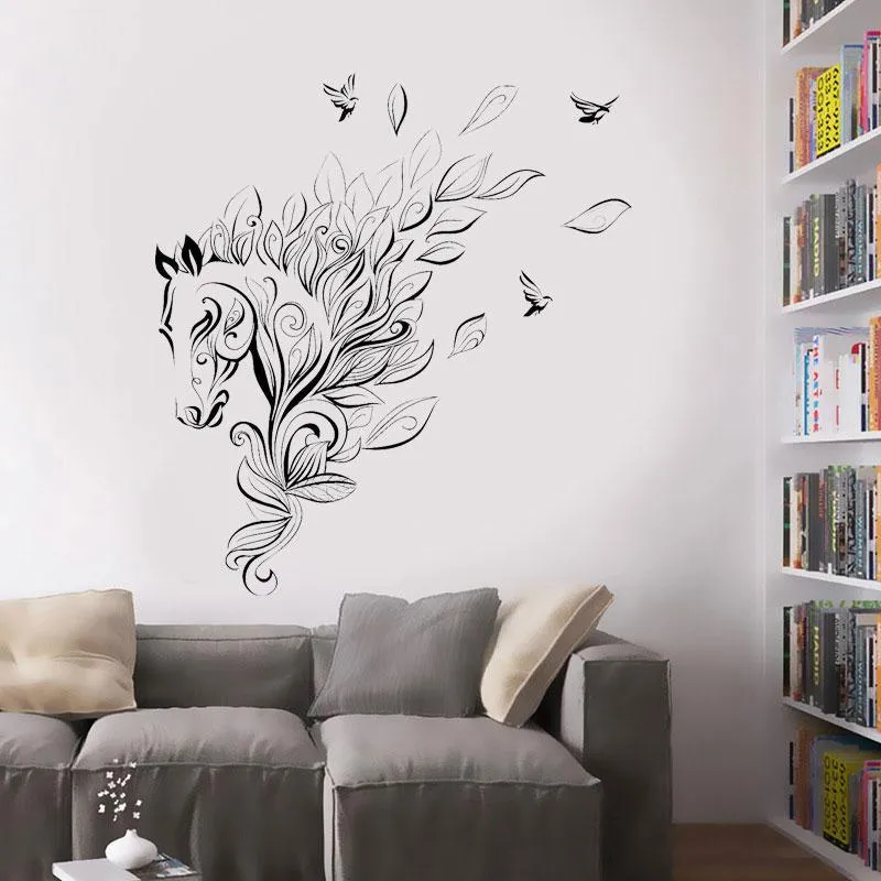 Sticker Mural Cheval Poésie Feuilles Univers Cheval