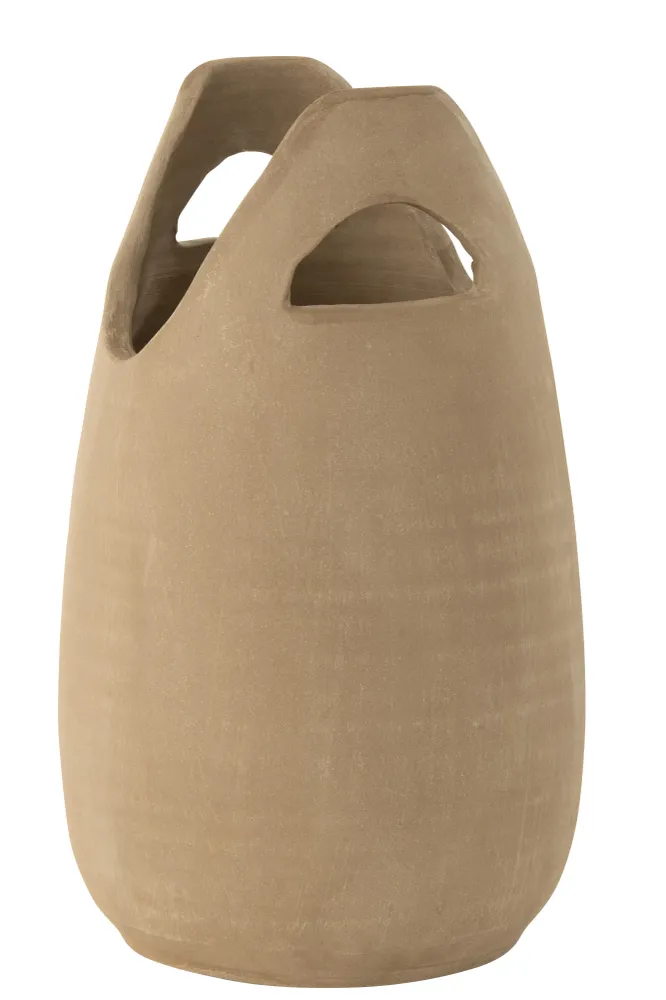 VAAS HANDVAT KERAMIEK BEIGE GROOT