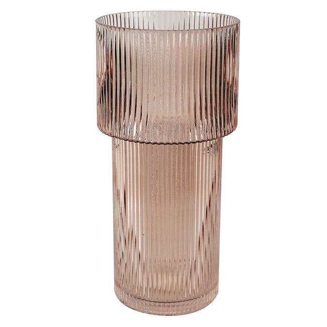 Vase cylindre 12 po ligné ambre