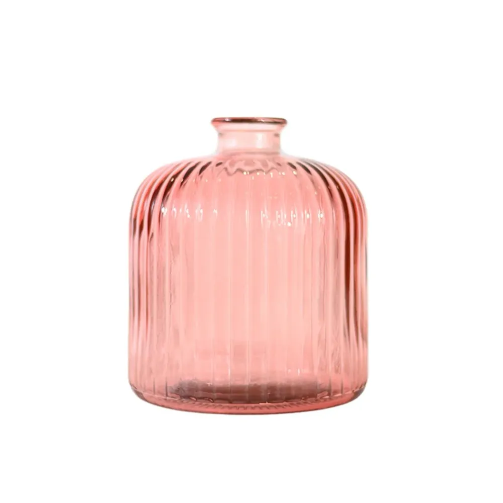 Vase strié en verre recyclé 18 cm - Rose Pétale