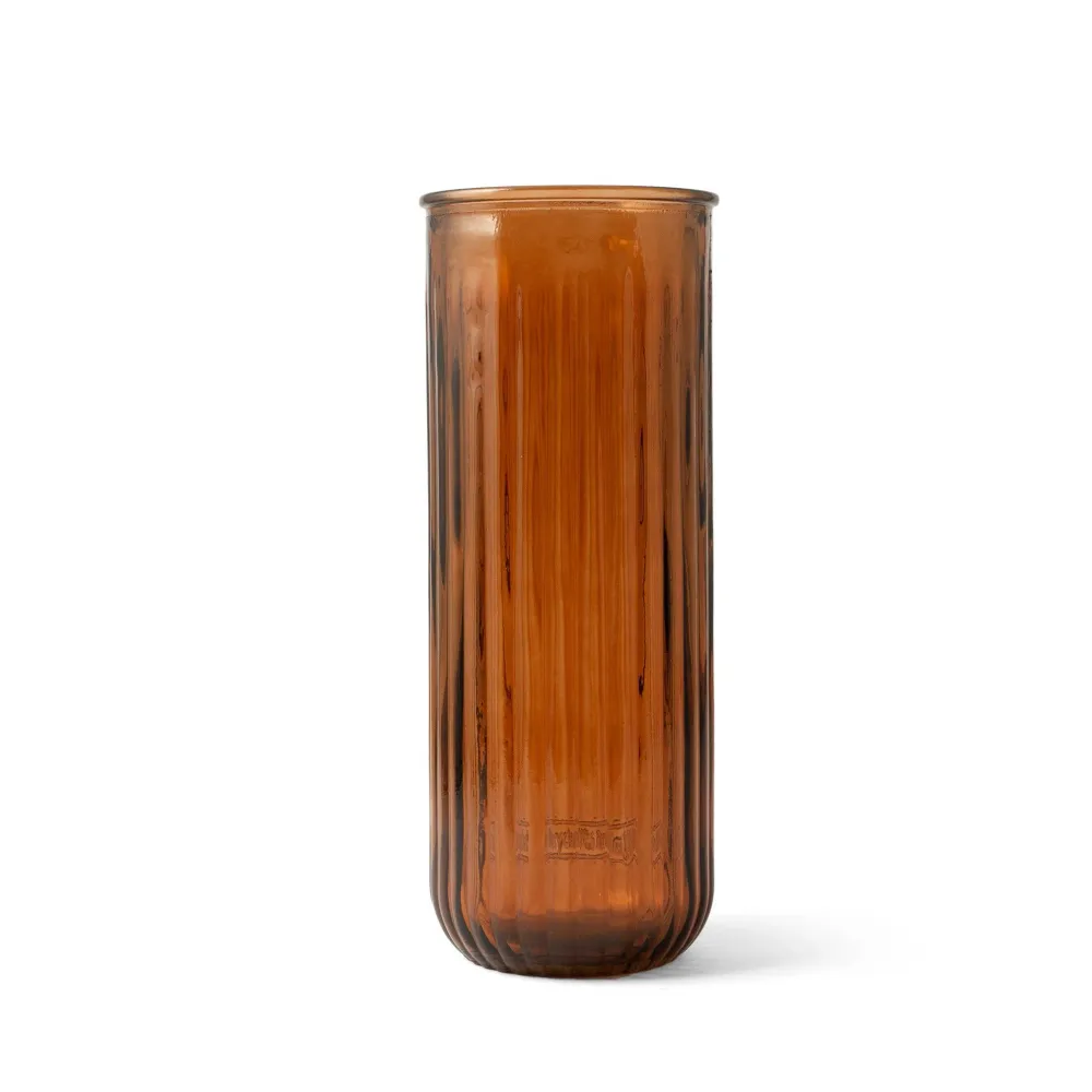Vase en verre recyclé strié Tribeca - Rouge orangé 28 cm