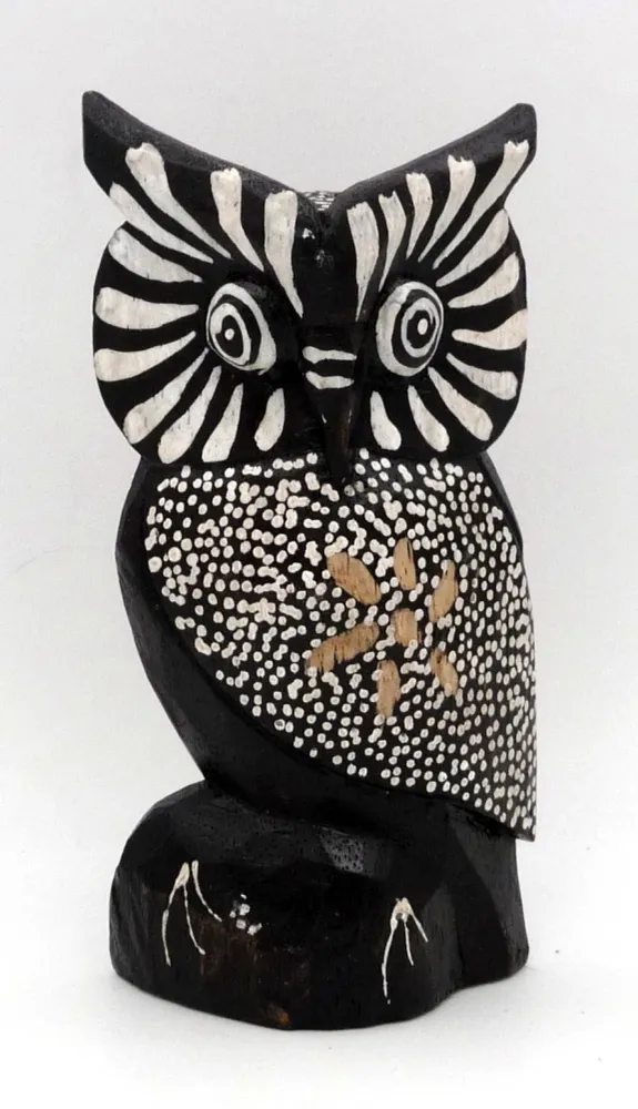 Chouette hibou en bois motif fleur 14,5 cm Kalibukbuk vendor-unknown