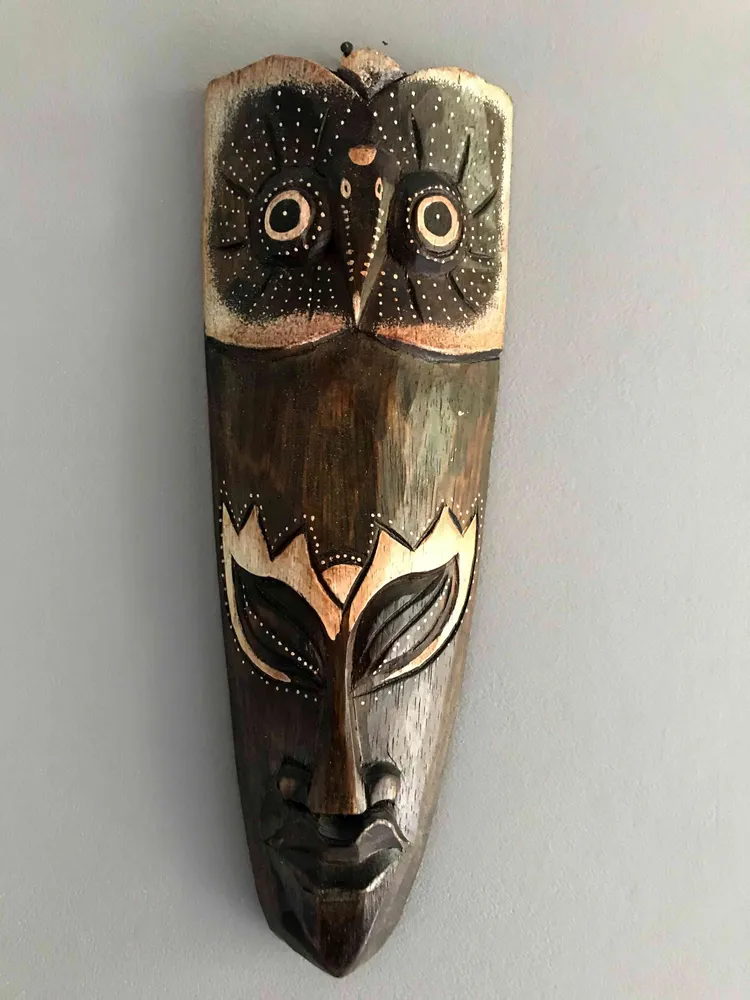 Masque Africain motif chouette hibou en bois vendor-unknown