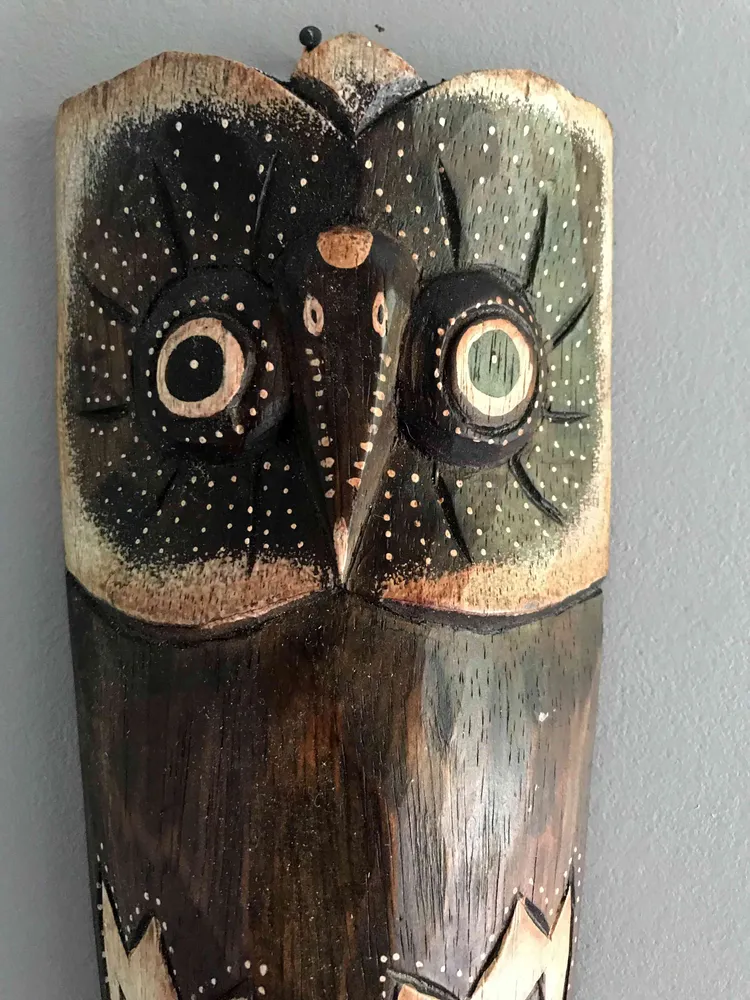 Masque Africain motif chouette hibou en bois vendor-unknown