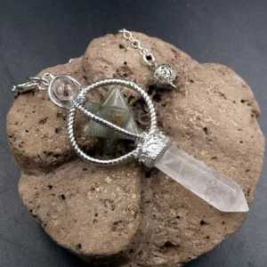 Pendule Merkaba en Cristal de Roche du Brésil et Labradorite du Canada vendor-unknown