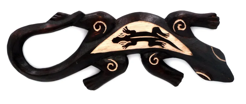 Salamandre murale en bois noir motif Gecko 30 cm vendor-unknown