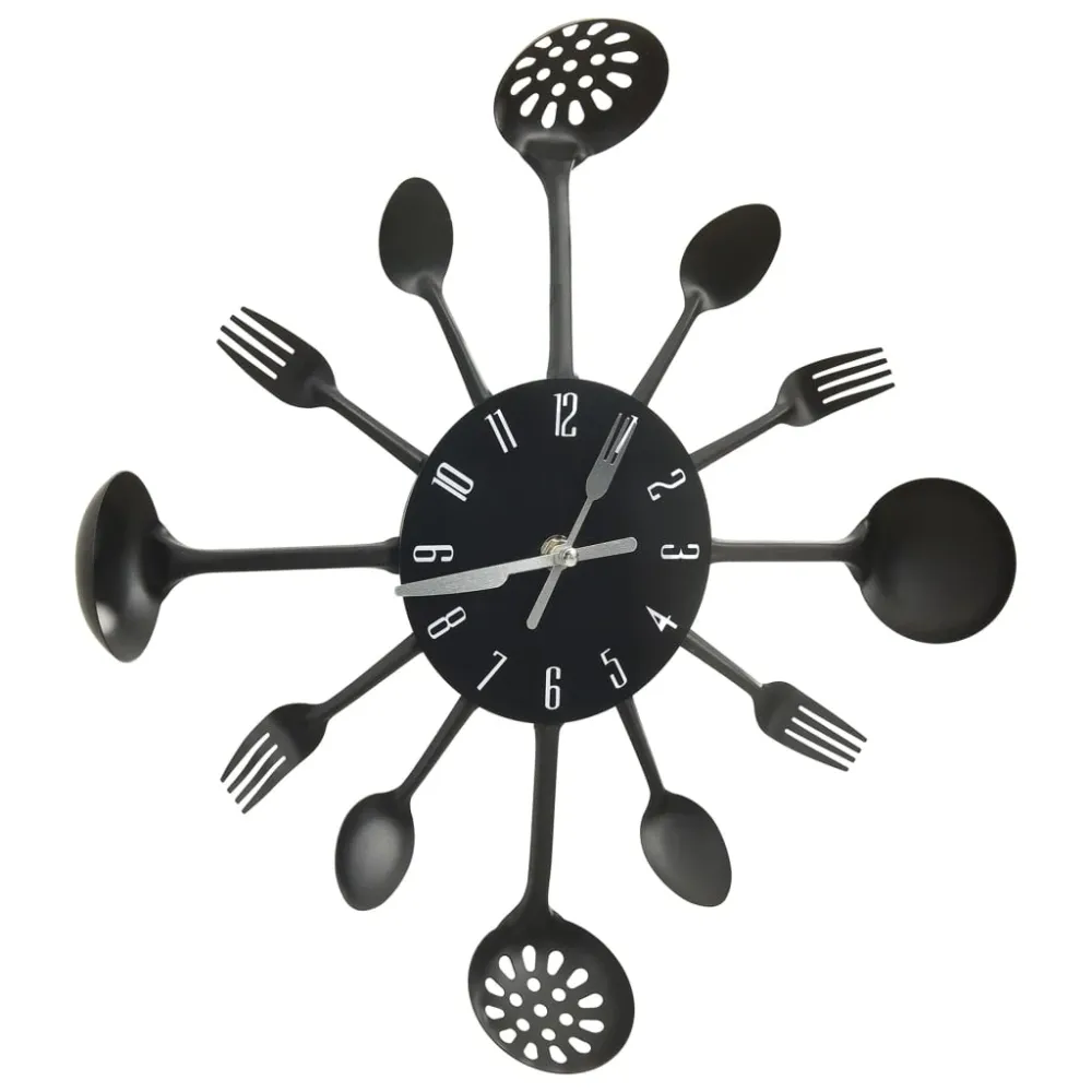 vidaXL Horloge murale et cuillère avec fourchette Noir 40 cm Aluminium