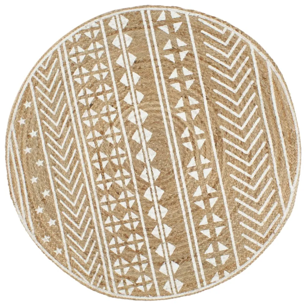 vidaXL Tapis fait à la main Jute avec imprimé blanc 150 cm