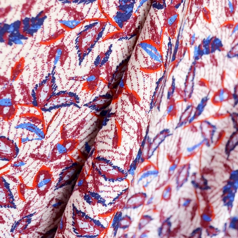 Viscose Feuilles Grenat Bleu