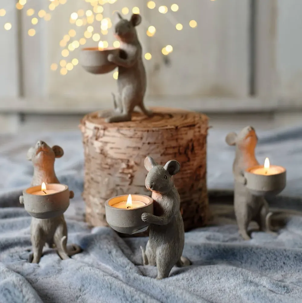MimiChic - Porte-bougies de Souris Mignonnes en Résine Écologique Vivre Décor