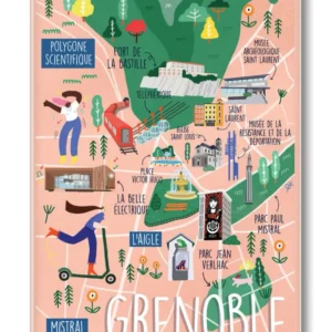 MAGNET GRAND FORMAT CARTE DE GRENOBLE ZIGZAG EDITIONS