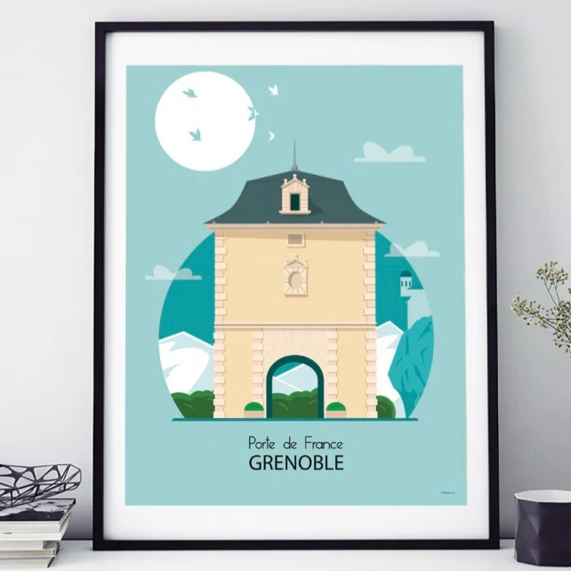 AFFICHE 18 CM PAR 24 CM PORTE DE FRANCE GRENOBLE ZIGZAG ISLAND