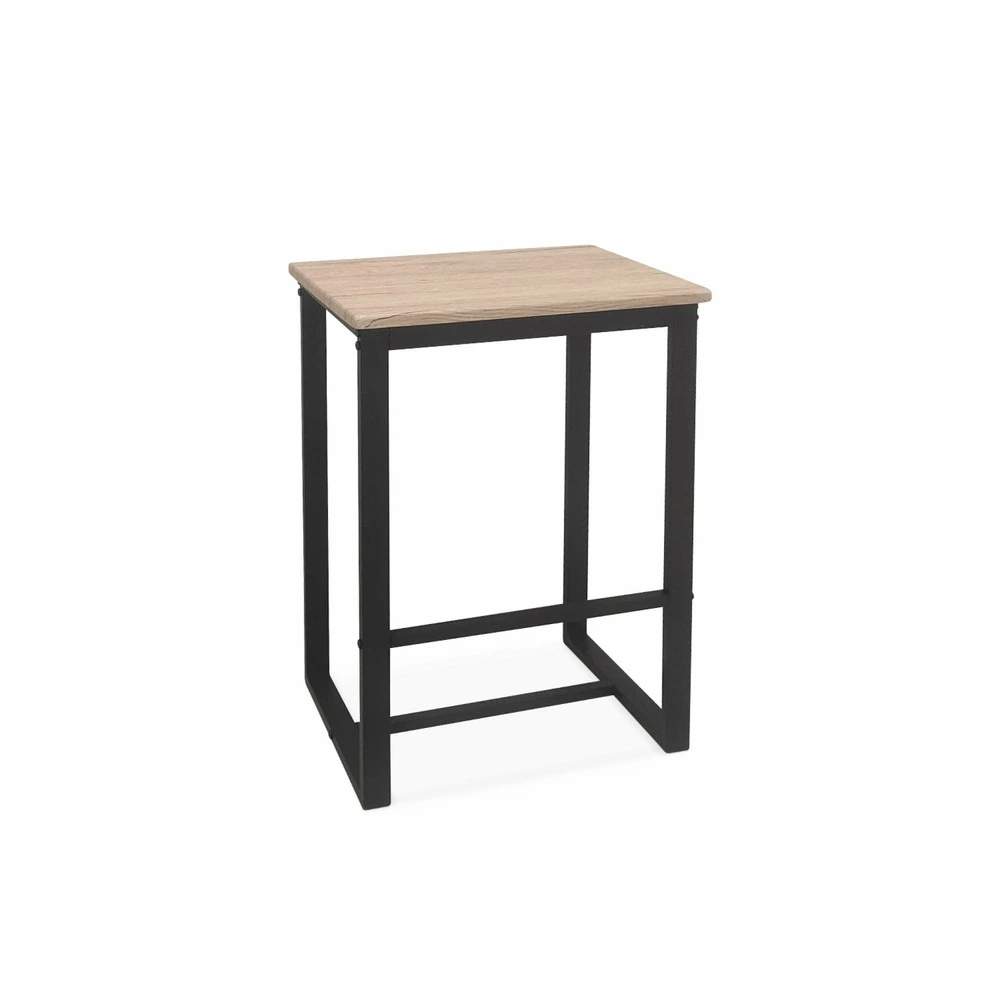 Four combiné Set table haute rectangulaire loft avec 4 tabourets de bar. Acier et décor bois. Encastrable. Design