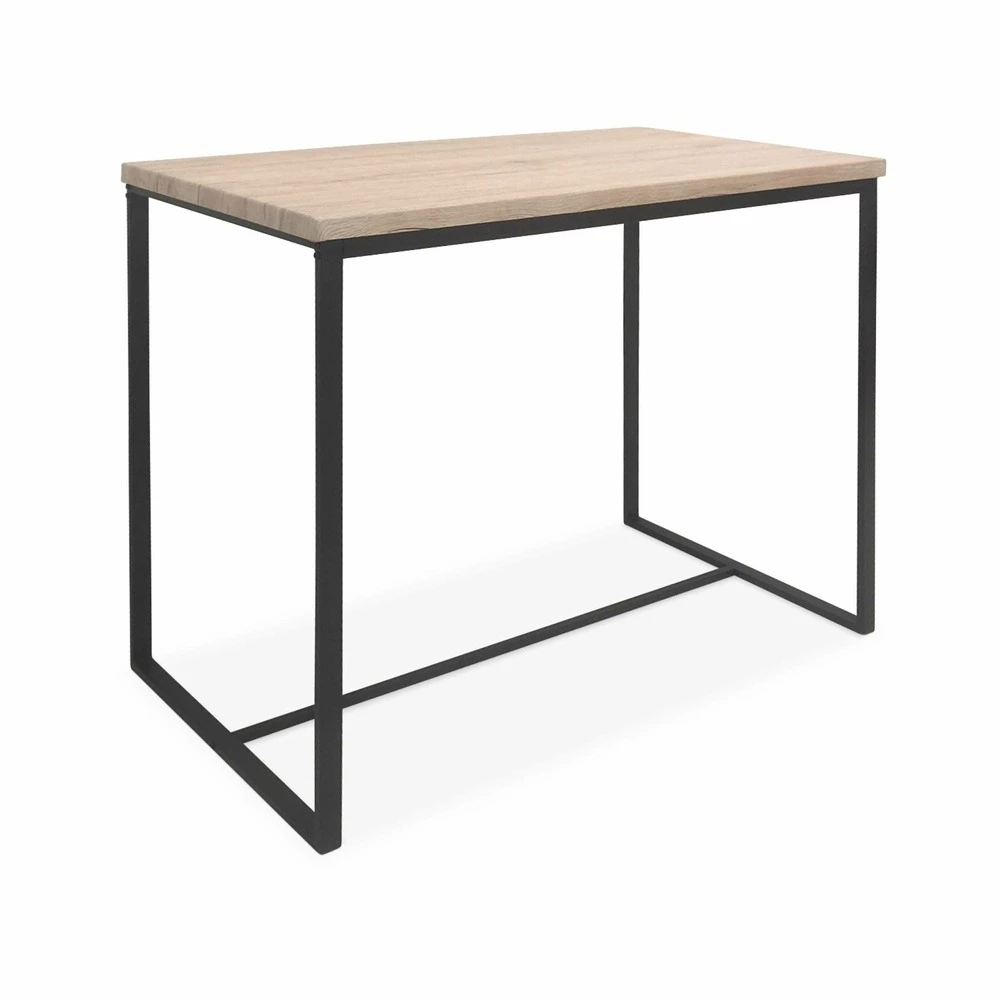Four combiné Set table haute rectangulaire loft avec 4 tabourets de bar. Acier et décor bois. Encastrable. Design