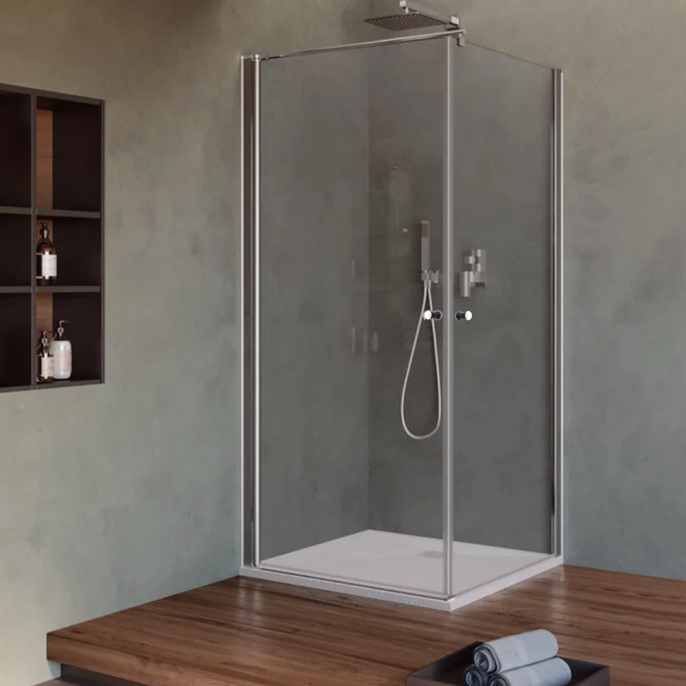 Cabine de douche 80x80 cm avec porte à double battant en verre translucide 6 mm