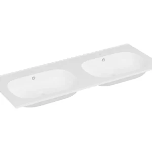 Doublement vasque à encastrer en résine effet pierre, blanc, L120 x l46 cm, ATIWA