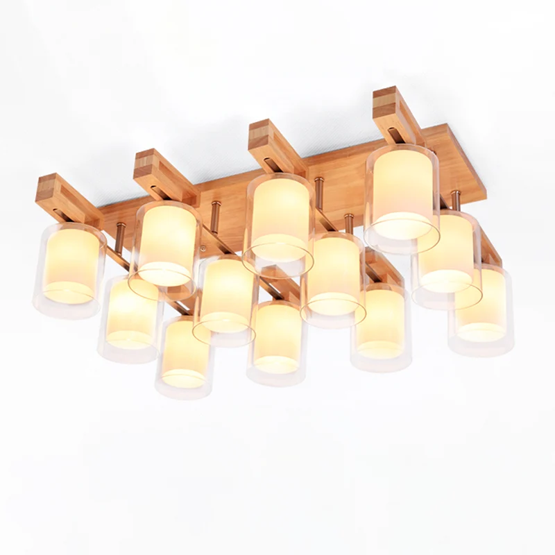 Lustre de plafond cylindrique en bois, semi-encastré, en verre, Doublement couche, simple, pour salon