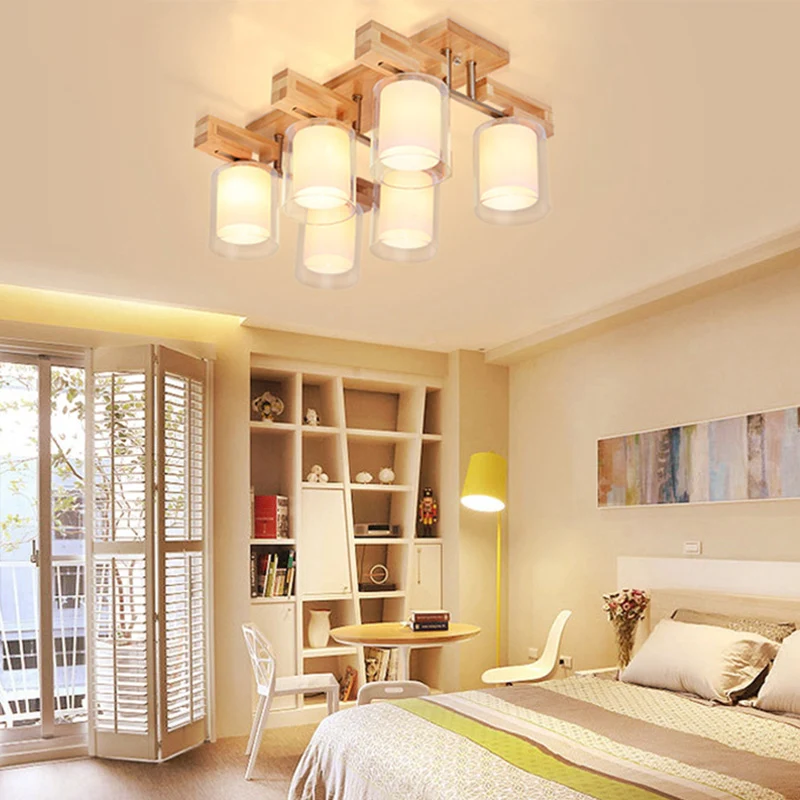 Lustre de plafond cylindrique en bois, semi-encastré, en verre, Doublement couche, simple, pour salon