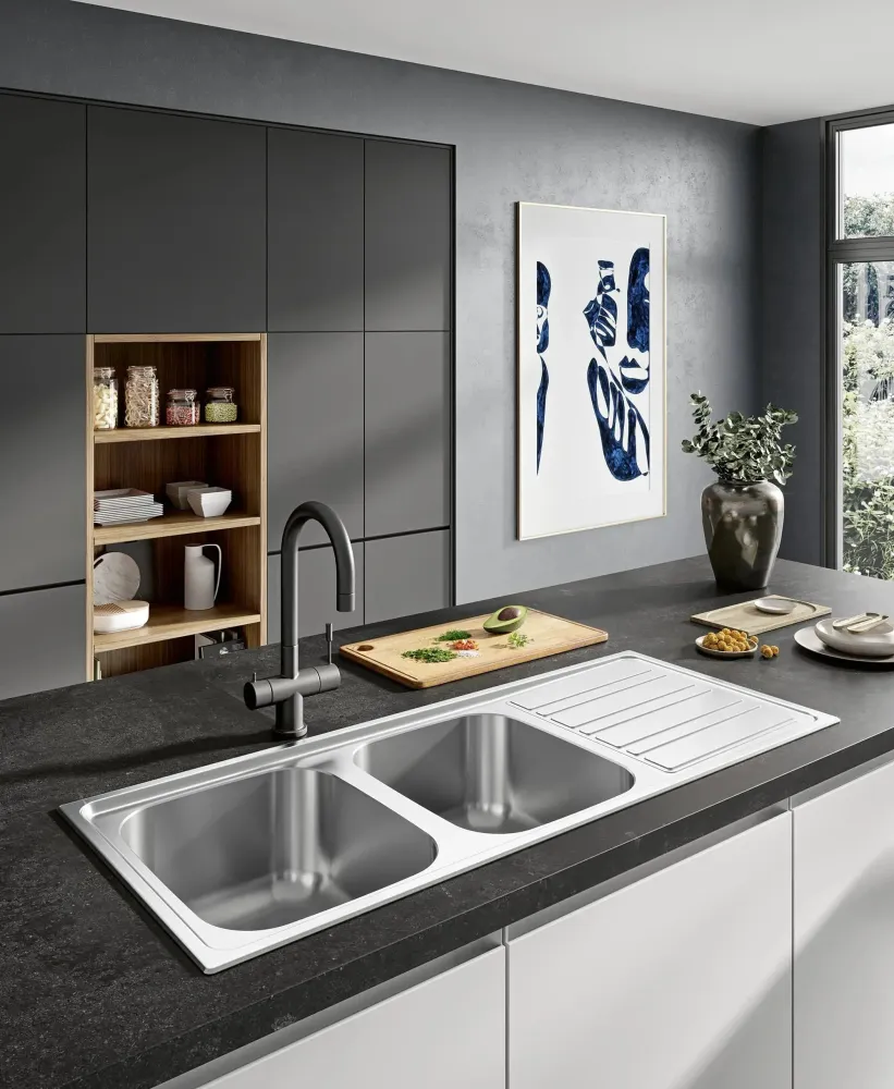 Évier Inox 116x50 cm - 2 Cuves + Égouttoir Encastrable | Banka Sinks