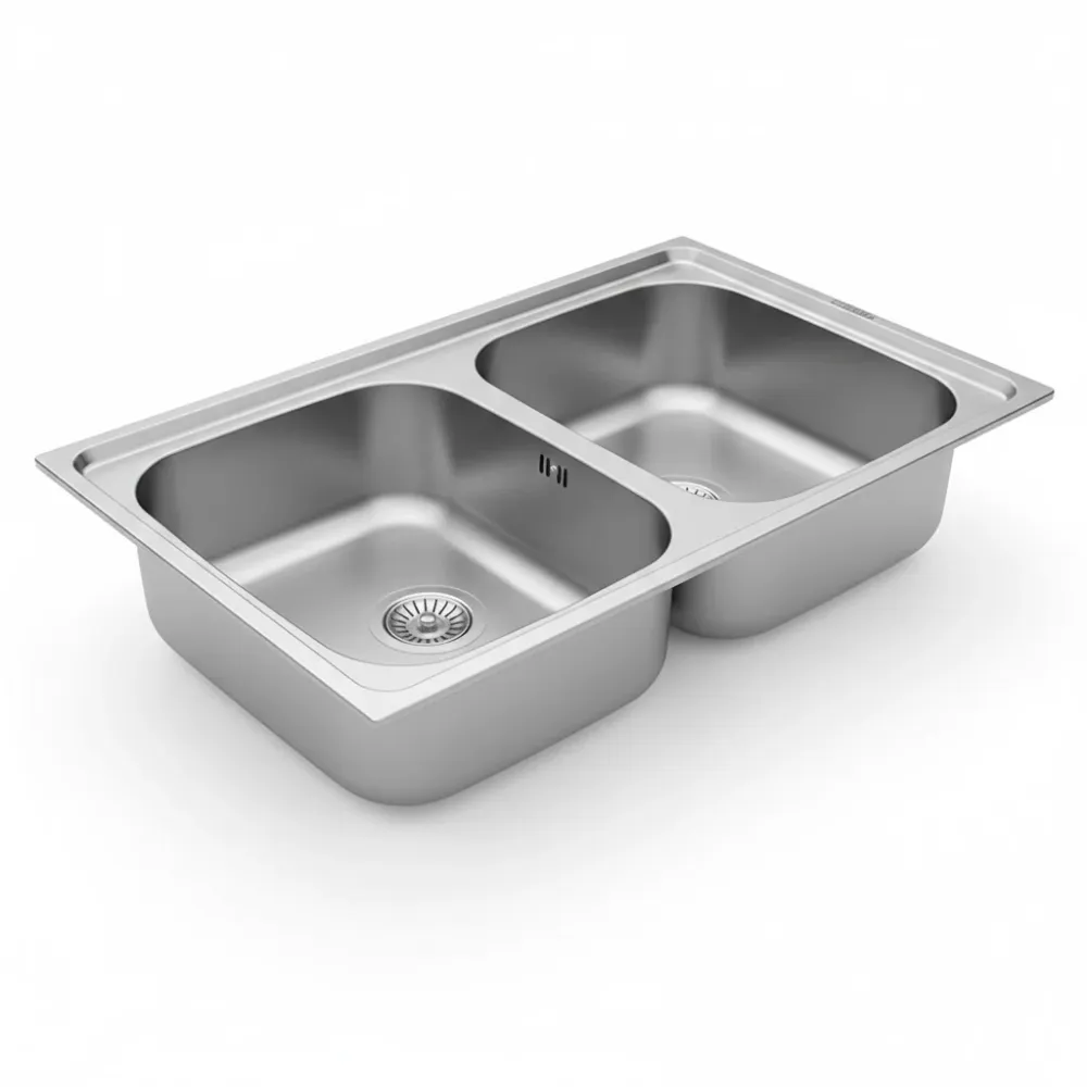 Évier Inox 84x48 cm - 2 Cuves Carrées Encastrables | Banka Sinks en noir mat