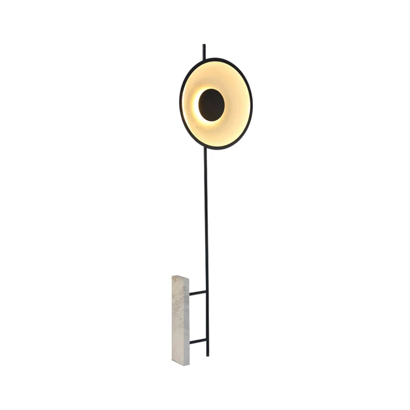 Électrique Intégré Ring Lampadaire de salon à LED de simplicité métallique avec base rectangulaire en marbre