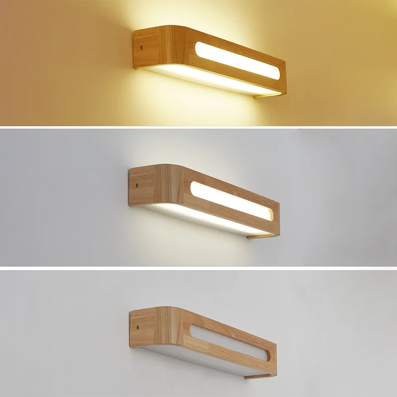 Luminaires muraux de vanité rectangulaires, luminaire de vanité basique en bois de Style minimaliste nordique