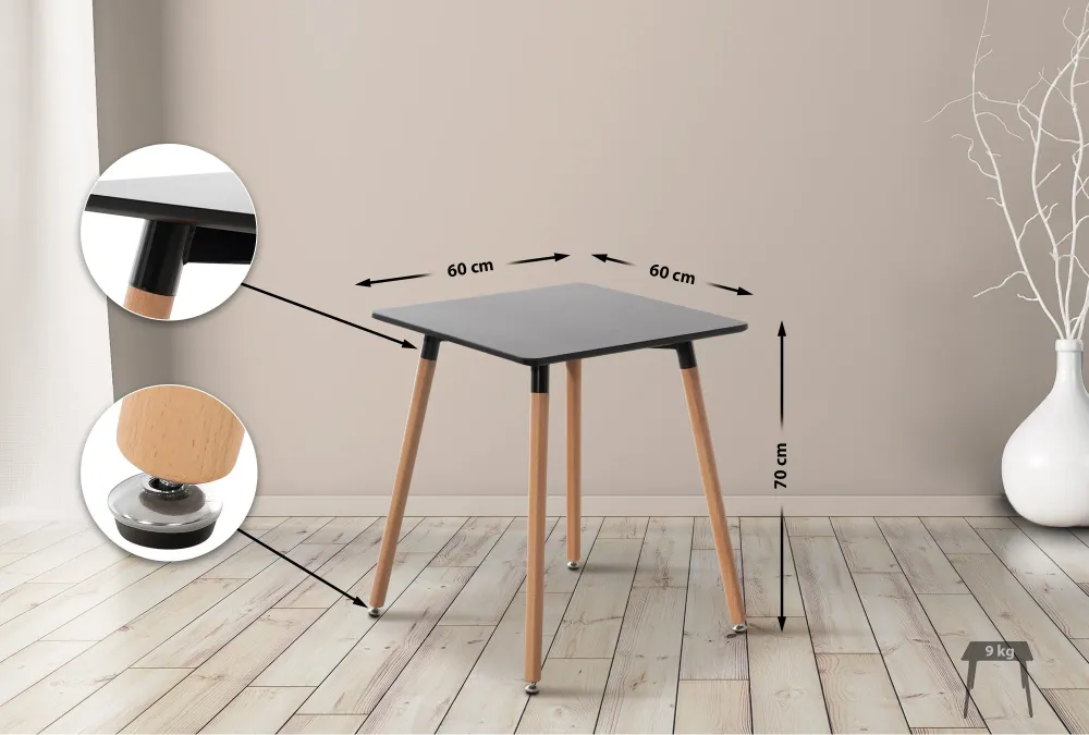 Table de cuisine design facile 60x60x70 cm en MDF noir 10_0005531