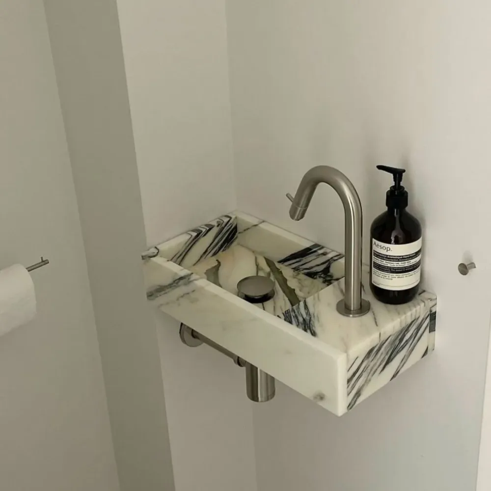 Raccord rapide Lavabo en marbre Porto - Marbre Bleu / Blanc