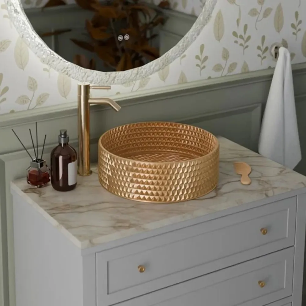 Kit d'encastrement Vasque à poser en verre avec base dorée
