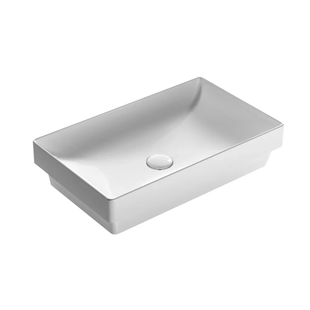 Lavabo encastré T-Edge céramique blanche brillante 61x37 poids 12 kg pour cuisines équipées