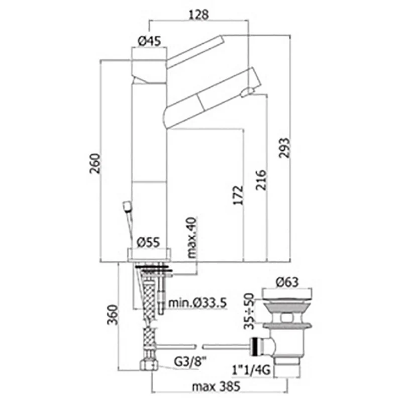 Panier à couverts Paffoni Birillo mitigeur lavabo avec vidage