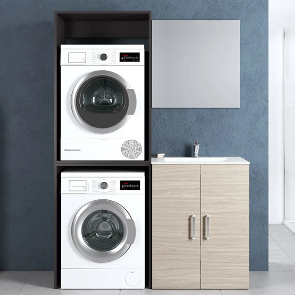 Chargement par le dessus Composition Meubles Buanderie Area51-08 avec lavabo, modules lave-linge et sèche-linge et miroir...