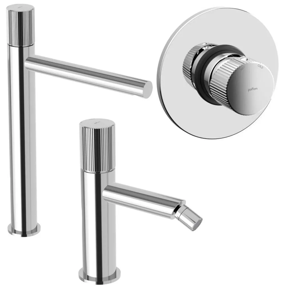Ensemble de mélangeurs lavabo haut-bidet-douche Paffoni Jo Chromé avec Kit d'installation
