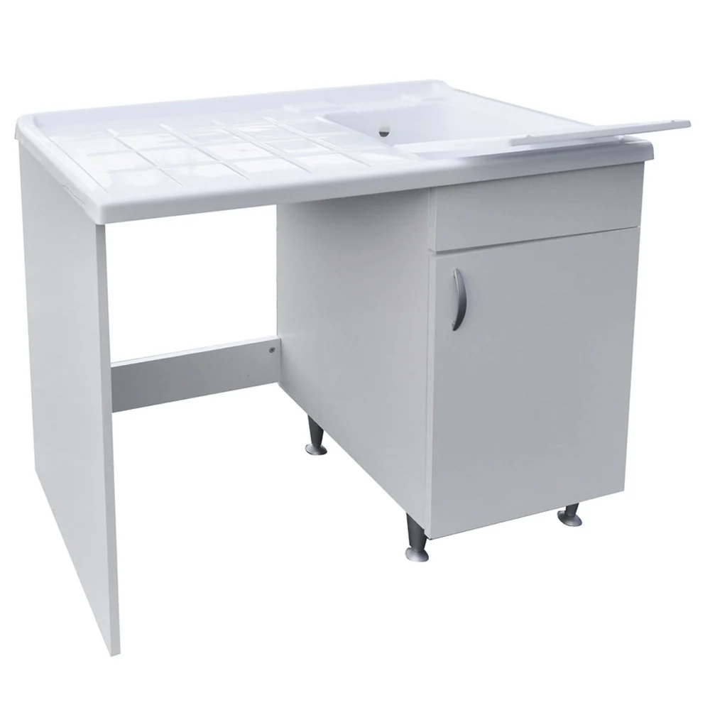 Mobile coprilavatrice 60X108 cm avec lavabo et plan de travail. Version avec lave-linge à gauche en Acier inoxydable brossé