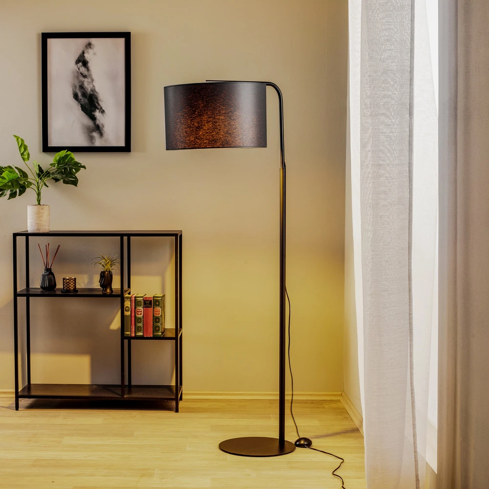 Certifié Énergie +++ Lampadaire Soho, cylindrique, arqué, bleu/doré