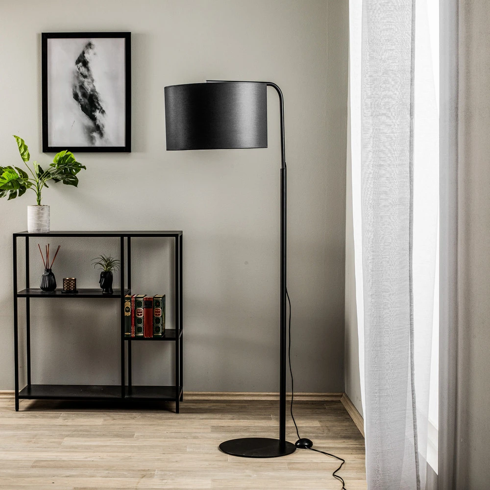 Certifié Énergie +++ Lampadaire Soho, cylindrique, arqué, bleu/doré